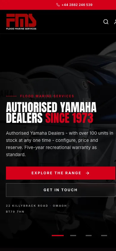 Flood Marine ecommerce homepage displayed on a mobile screen